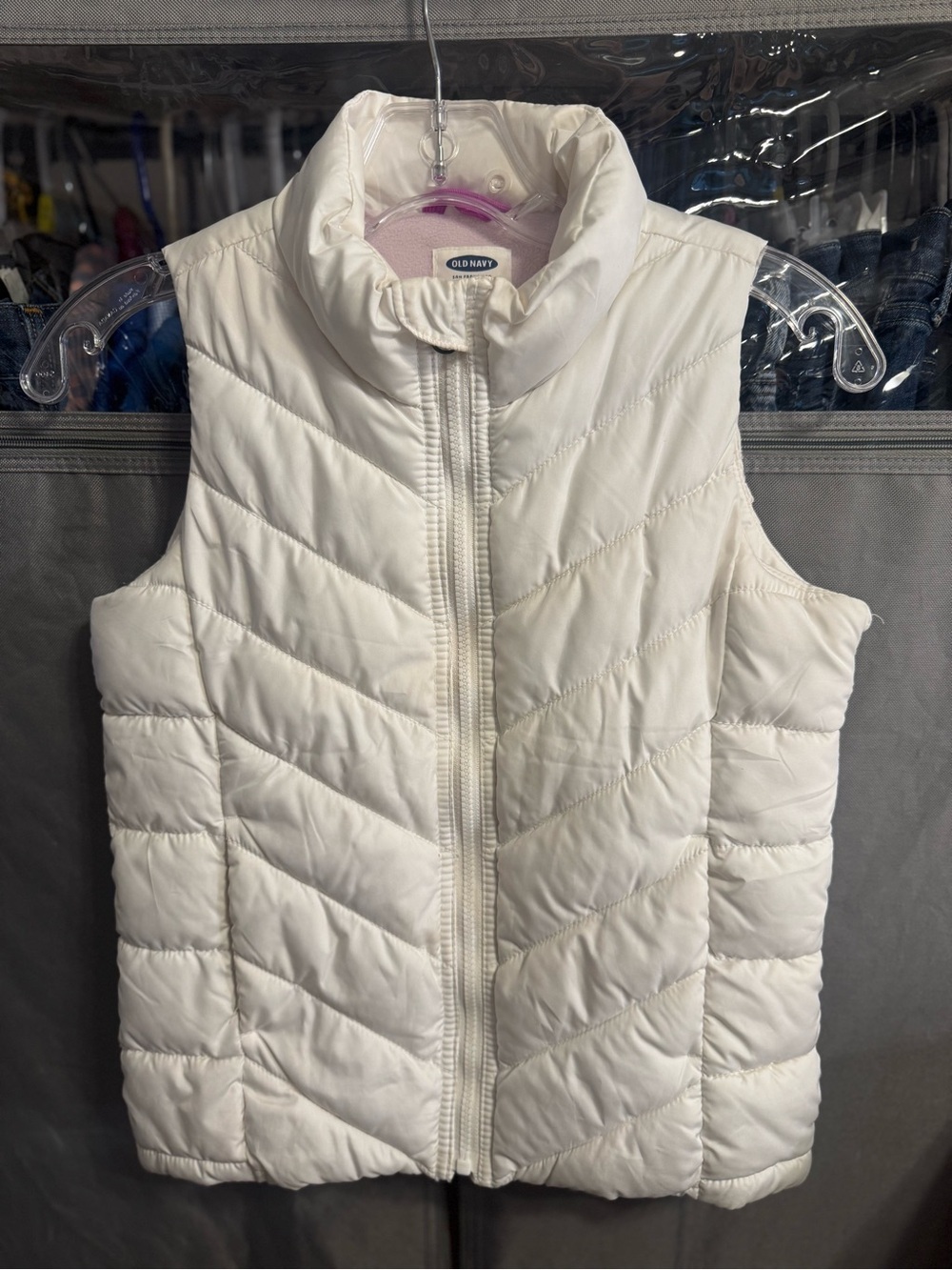 Old Navy White Quilted Puffer Vest with Stand Collar- Girls Size 8